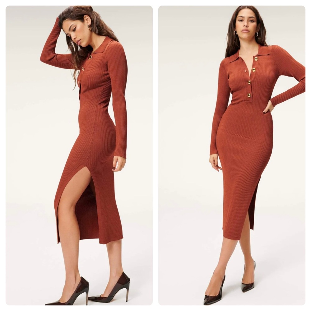 New Good American Women’s Polo Midi Dress In Brick Size 7/8 NWT.